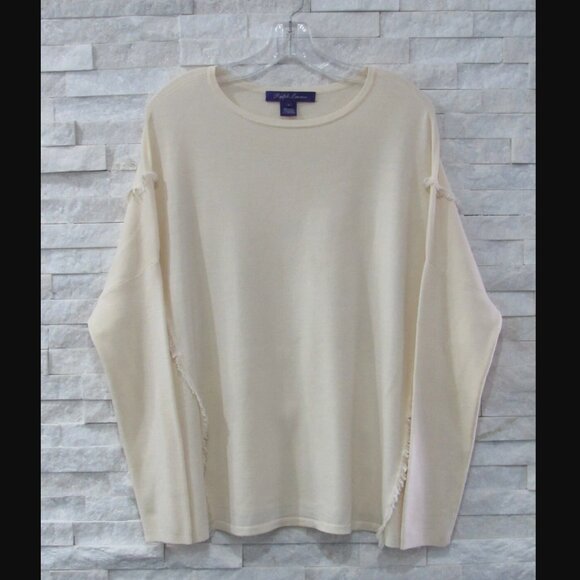 Ralph Lauren Collection Ivory Merino Wool Oversized Fringed Sweater L - Picture 1 of 7